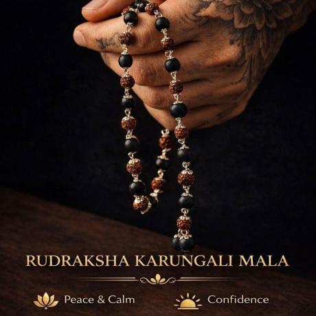 🔥 Original Karungali Rudraksha Combination Mala | 54 Beads (German Silver) | 6-8 mm | Unisex