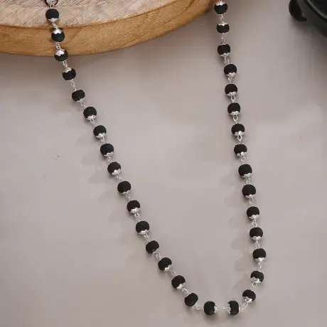 ✨ Karungali Silver Cap Malai – Certified | Pure Ebony Wood | 54 Beads (6-8 mm) ✨
