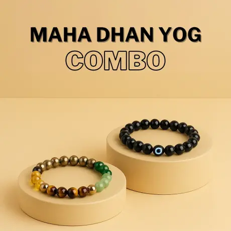 🔮 Authentic Evil Eye Lava Bracelet + Dhan Yog Bracelet (21–23 Beads) Combo Pack | 6–8 mm| Lab Certified & Temple Blessed
