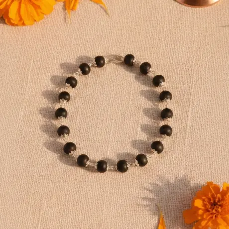 Original Silver Cap Karungali Bracelet | 6-8 mm Beads | 17-23 Beads | 100% Natural | Lab Certified + Temple Puja Blessed