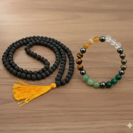 🌿 Charutty Authentic Plain Karungali Mala (108+1 Beads) + Dhan Yog Bracelet (21–23 Beads) Combo Pack | 6–8 mm | Lab Certified & Temple Blessed