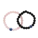 💖 Natural Rose Quartz + Lava Evil Eye Beads Bracelet Combo Pack