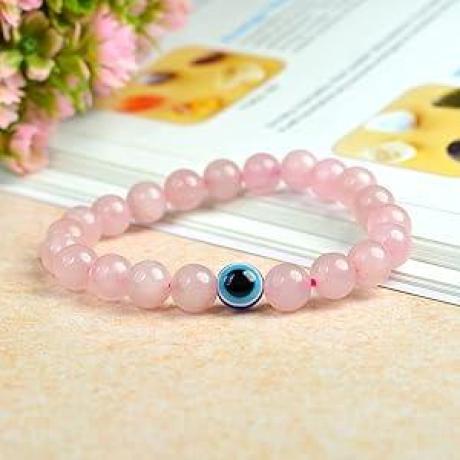 💖 Natural Rose Quartz + Lava Evil Eye Beads Bracelet Combo Pack